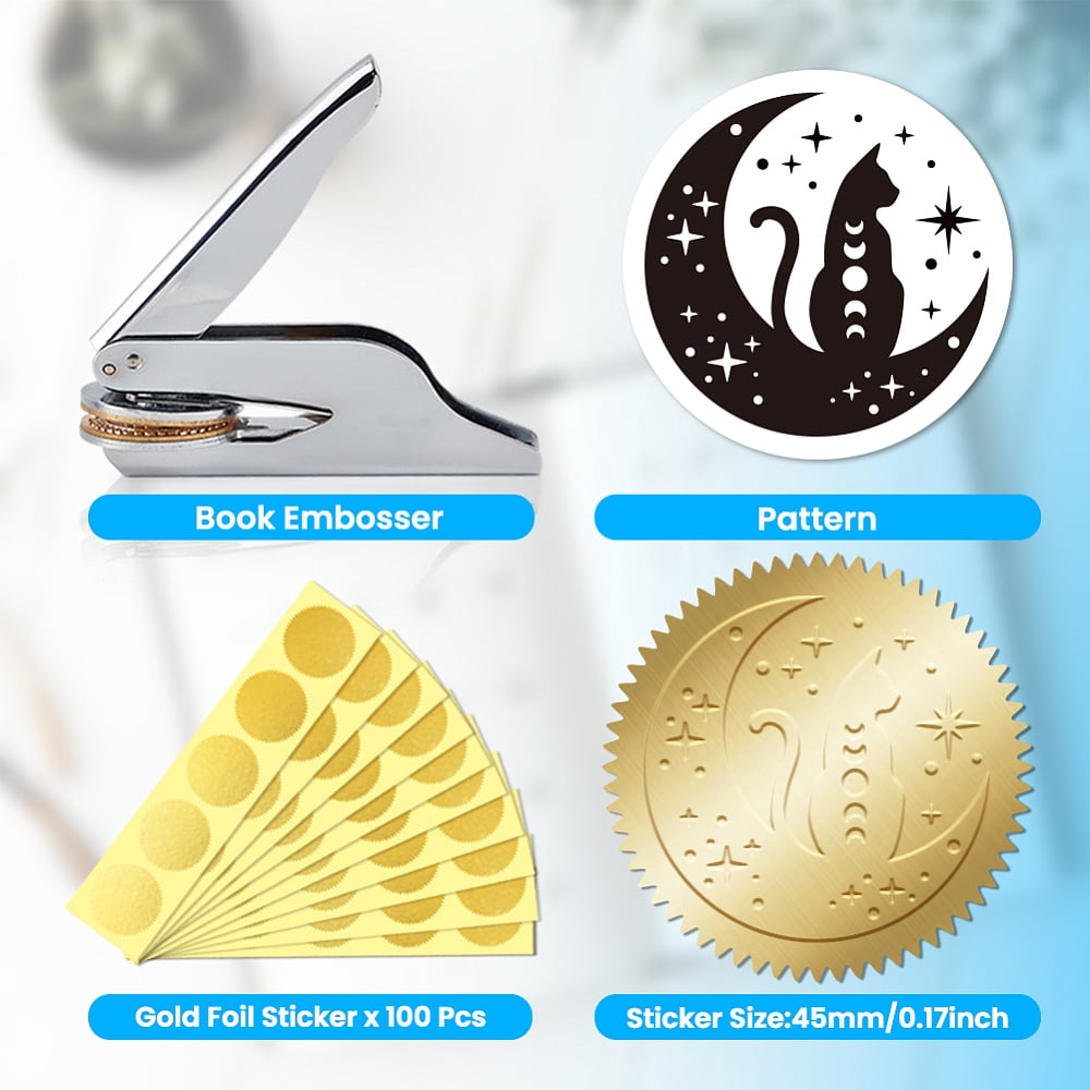 Stainless Steel Seal Embosser Hand-Held Embossing Stamp for Books Envelopes Napkins Golden Cat Shape 42mm