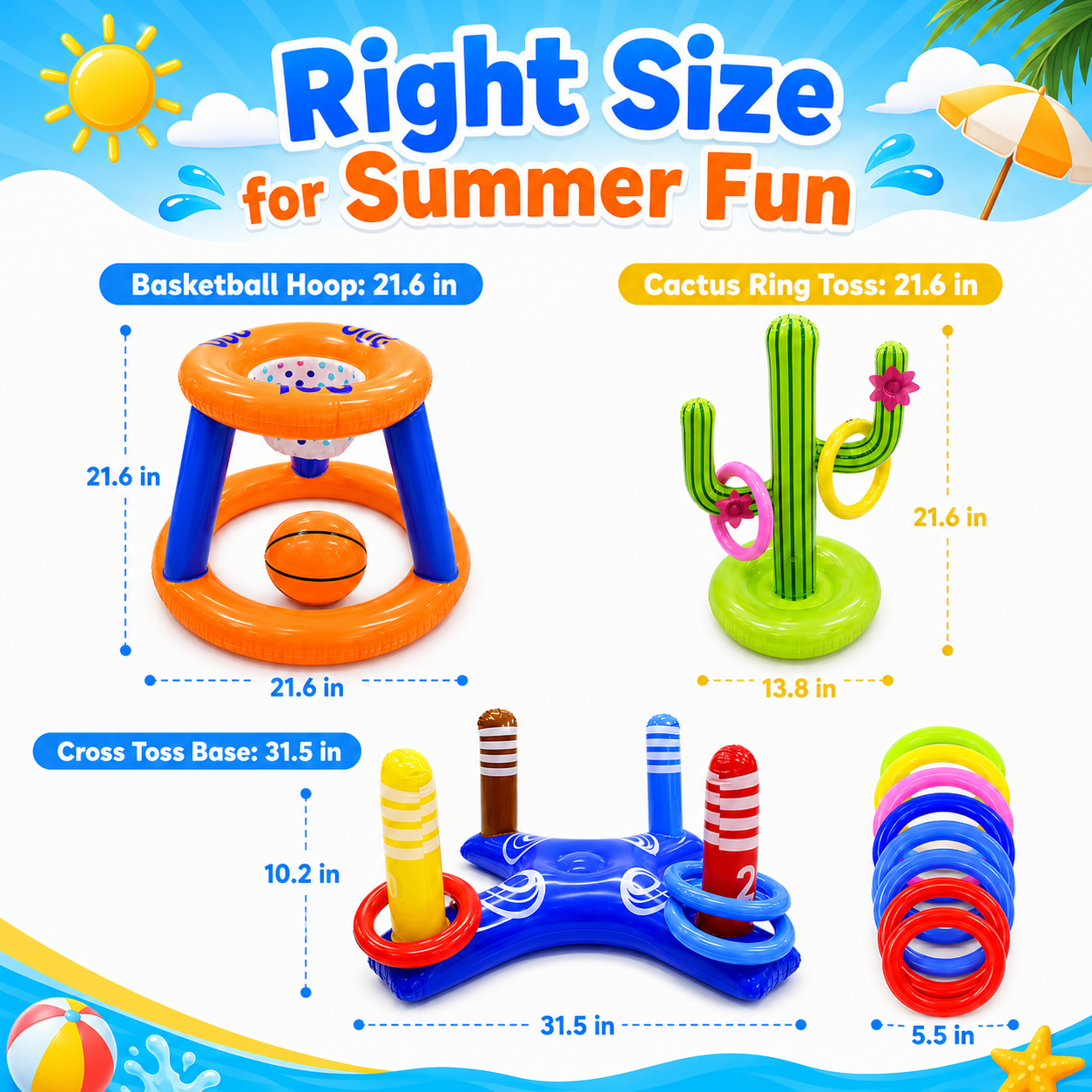 JoyStone Pool Toys Games Set with Basketball Hoop and Ring Toss photo 7