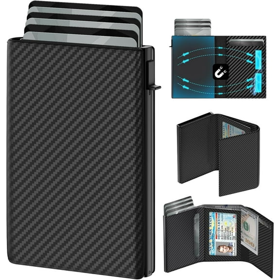 Leather RFID Credit Case Card Holder 10-12 Cards Wallet with Money Clip & ID Window, Pop Up Bifold Slim Smart Wallet for Front Pocket Gifts for Men