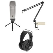Samson Podcast USB Recording Microphone Mic+Podcasting Stand Boom Arm+Headphones