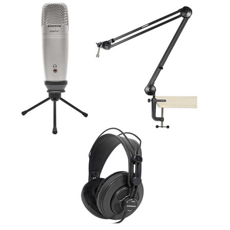Samson Podcast USB Recording Microphone Mic+Podcasting Stand Boom Arm+Headphones