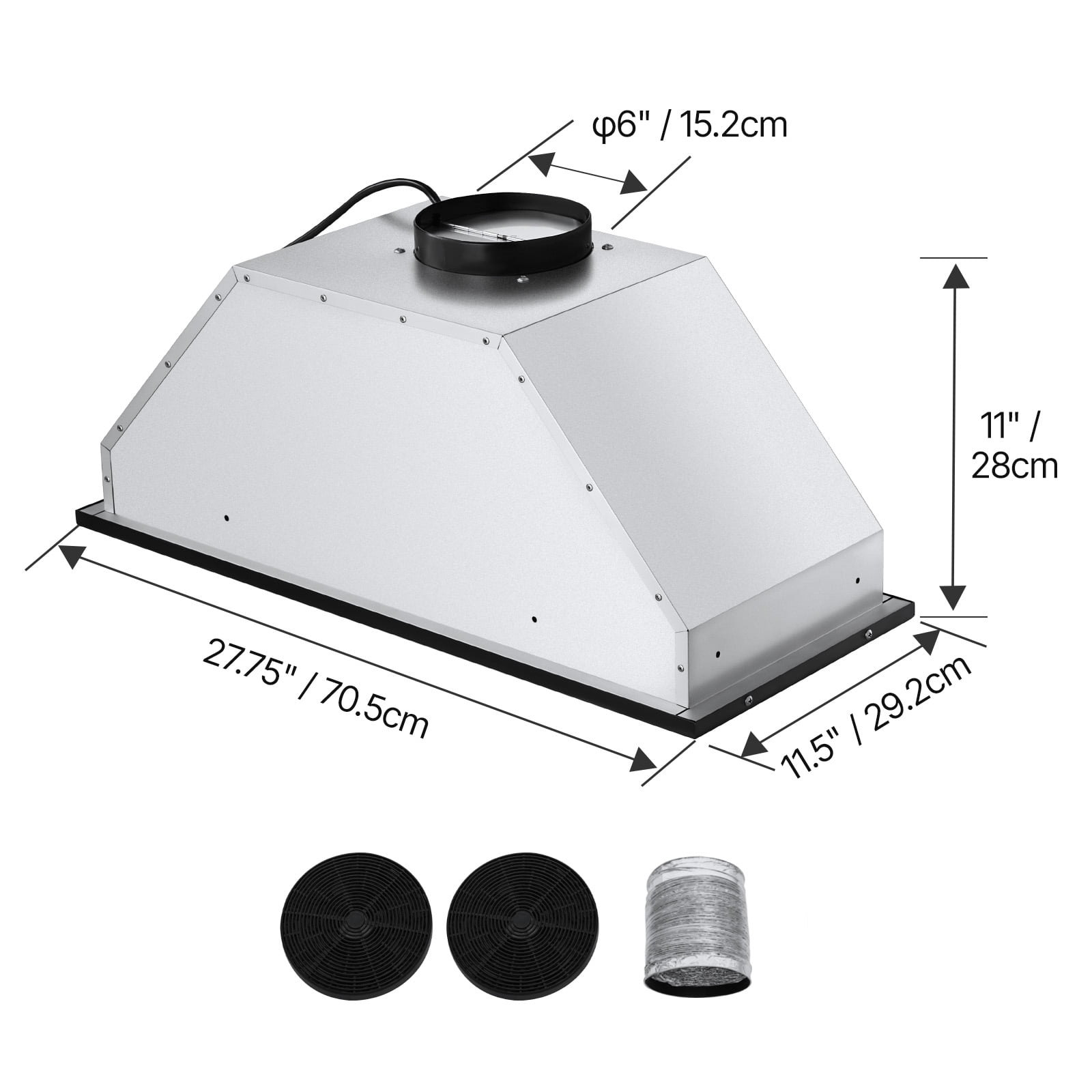KFFKFF Kitchen Hood Insert, 30 Inch Integrated Ventilation System, 800CFM Stainless Steel Cooker Hood, Featuring Motion & Touch Operation, LED Illumination, Baffle Filters, Quad-Speed Exhaust Fan