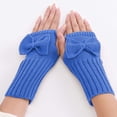 thumbnail image 2 of Audhol Winter Half Finger Gloves Fingerless Gloves Short Bow Gloves Autumn And Winter Women'S Cute Wrist Knitted Wool Warm Fingerless Gloves Touchscreen Non-Slip Gloves Blue One Size, 2 of 3