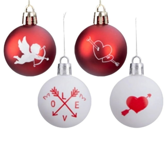 Decoración de Bola de Decoración de Día de San Valentín Set Colgante Decoración 4cm, Regalos de Día de San Valentín para Fiesta de Confesión de Interior Chimenea Colgante Plástico Rojo