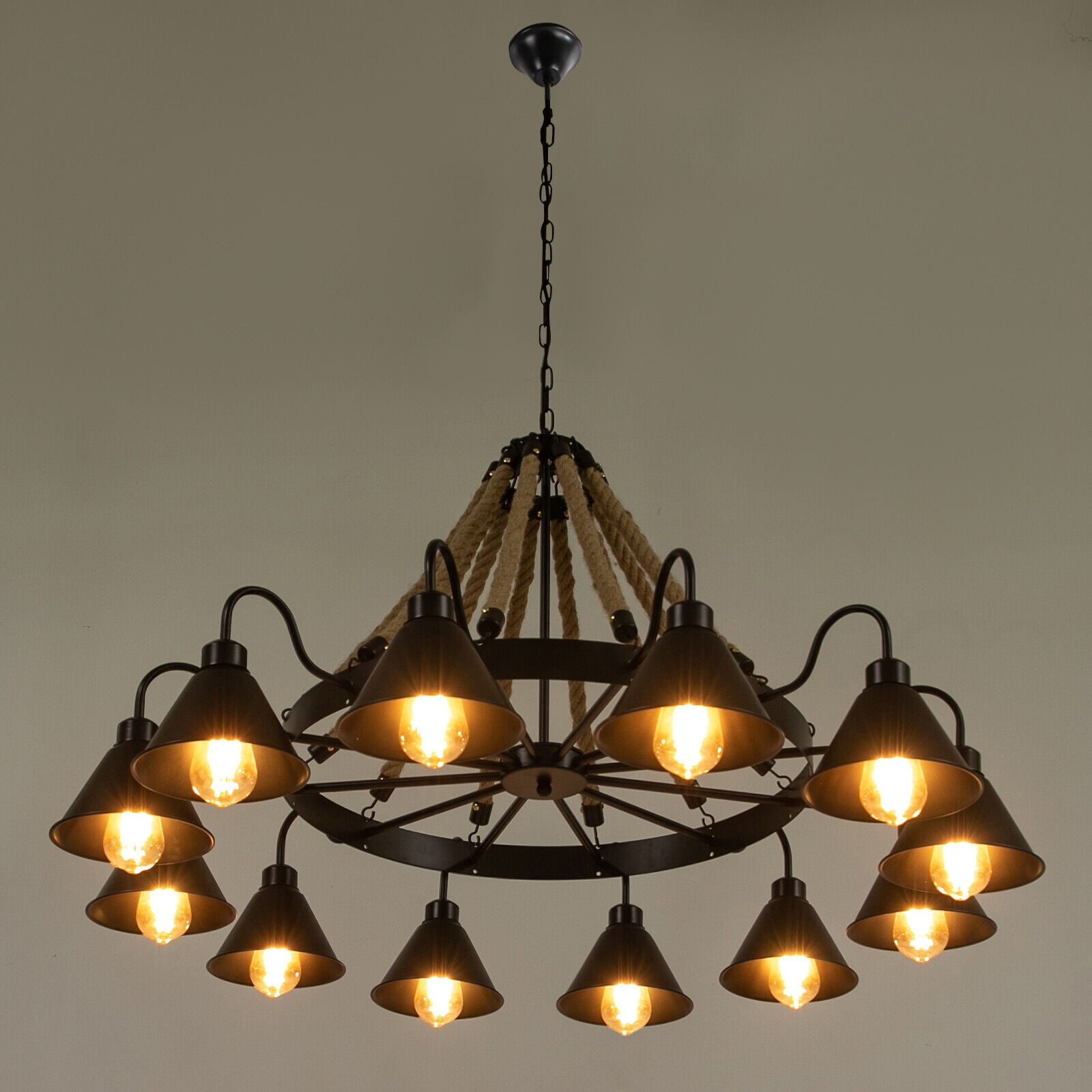 Rustic Farmhouse Pendant Chandelier Ceiling Light Cafe Bar Hemp Rope Fixture