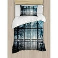 thumbnail image 3 of Modern Duvet Cover Set King Size, Modern New York City Scenery at Night with Skyscrapers Buildings Print, Decorative 3 Piece Bedding Set with 2 Pillow Shams, Black and Dark Blue, by Ambesonne, 3 of 3