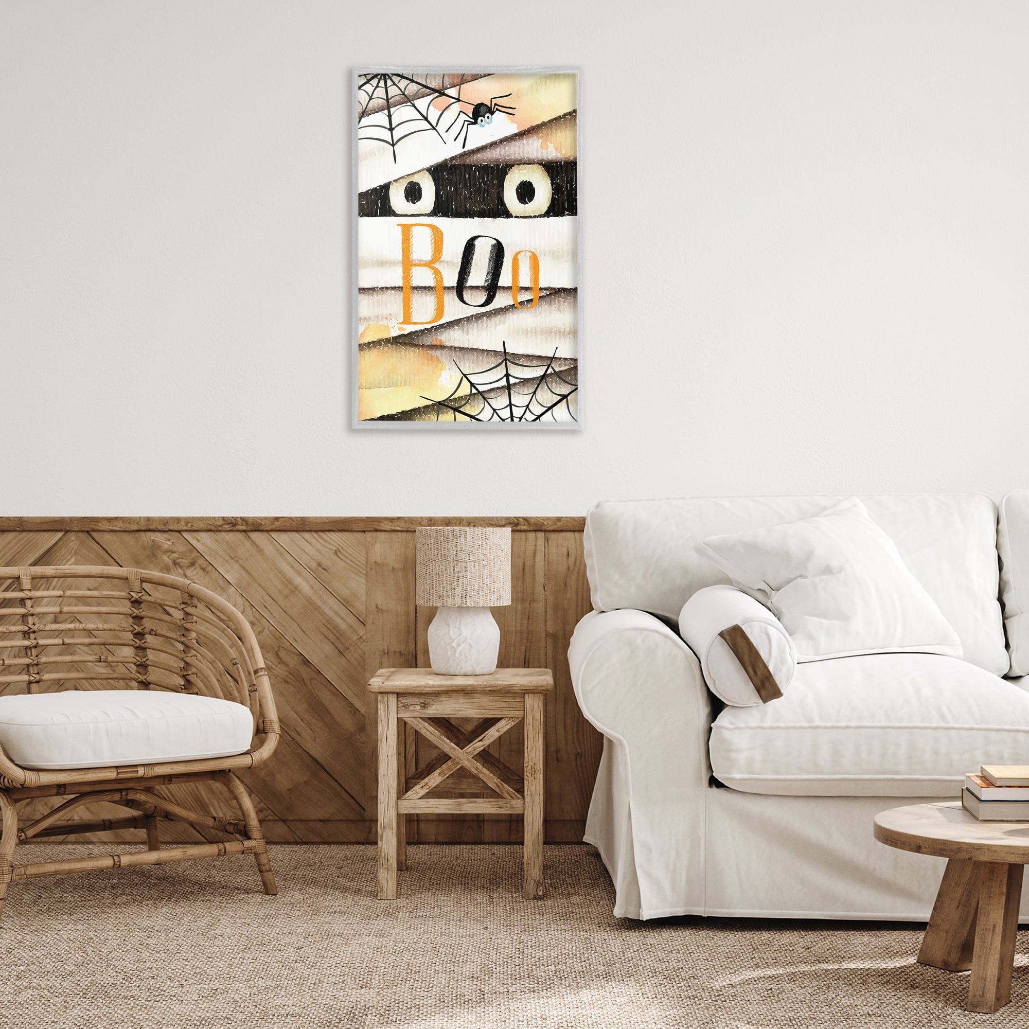 Stupell Industries Spooky Peeking Eyes Typography Painting Gray Framed Art Print Wall Art, 20 x 30
