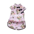 thumbnail image 3 of JUoaLXG Baby Girls Casual Dresses Summer Kids Floral Print Stank Short Sleeve Tang Suit Cheongsam Dress Streetwear,Purple,18-24 Months, 3 of 4