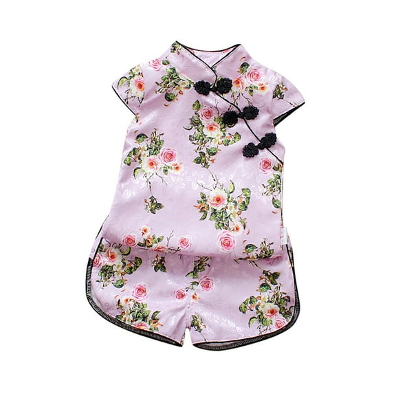 MEZZALL Summer Flower Cheongsam Kids Qipao Children Dress Skirt Tang Suit Cute Toddler Kids Traditional Dress Cute, 3-4 Years