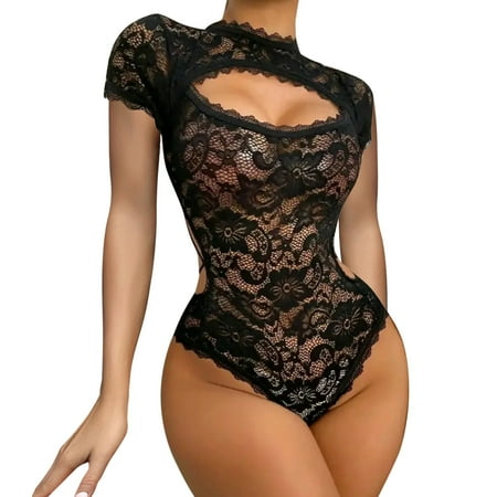 

Sebtyili Women Fashion Print Mesh Lingerie Lace Lingerie 1 Pieces Bodysuit Set Underwear