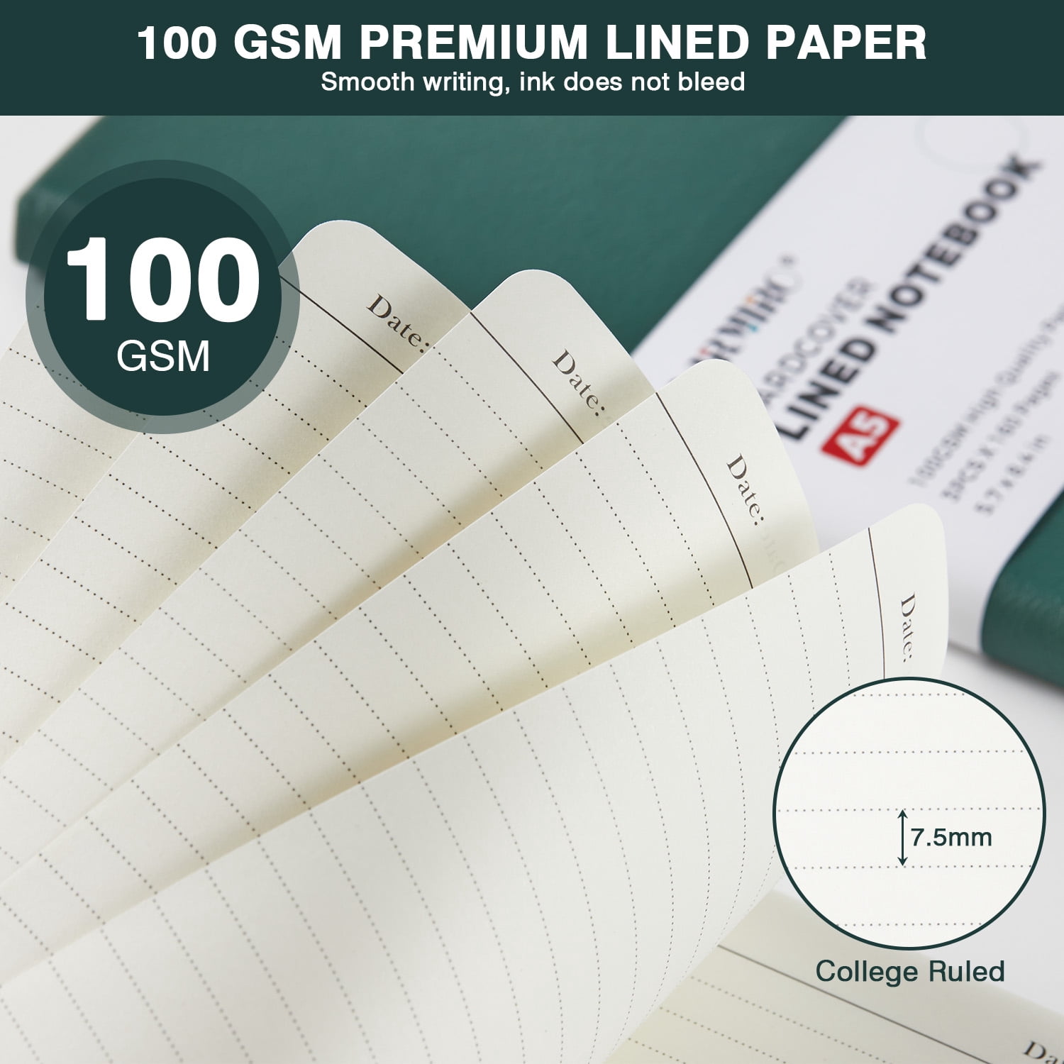 NIRMIRO 6-Pack A5 Hardcover Journal Notebooks, College Ruled with Pen, 5.7"x8.4" Faux Leather Cover, Inner Pocket & Elastic Closure, 100GSM Thick No-Bleed Paper, Multi-Color Set for Work, School