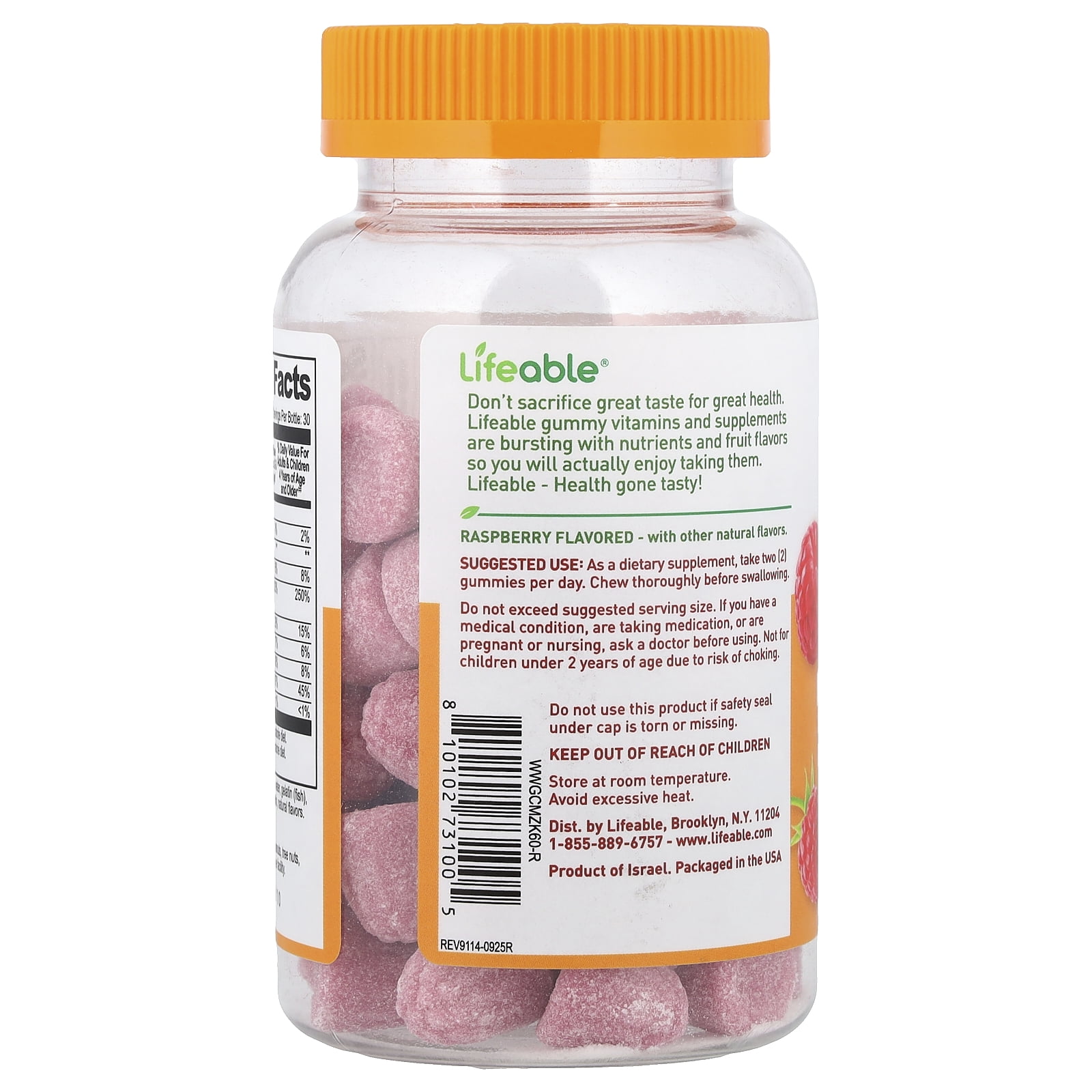 Lifeable Kids Calcium, Magnesium & Zinc + Vitamin D3 Gummies, Raspberry, 60 Gummies