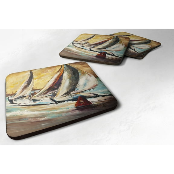 Carolines Treasures JMK1244FC Boat Race Sailboats Foam Coaster Set of 4 3 1/2 x 3 1/2 multicolor