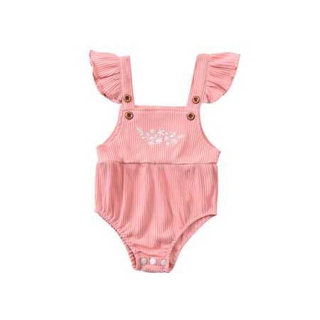 

Suanret Toddlers Baby Girls Feather Print Romper Flying Sleeve Button Bodysuit