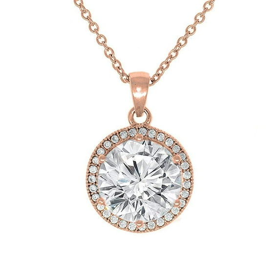 Cate & Chloe Mariah 18k Rose Gold Plated Round Cut CZ Halo Pendant Necklace - Cubic Zirconia Halo Cluster Rose Gold Necklace w/Solitaire Round Cut Crystal - Wedding Anniversary Jewelry MSRP $150
