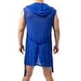 thumbnail image 3 of uublik Men's Hooded Sleeveless Robes Bathrobes Mesh Sleepwear Pajamas Excluding Shorts Blue, 3 of 4