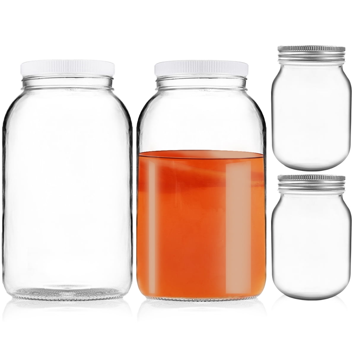 4 Pack Glass Jar Set 2pc 1Gallon Glass Jar Wide Mouth with
