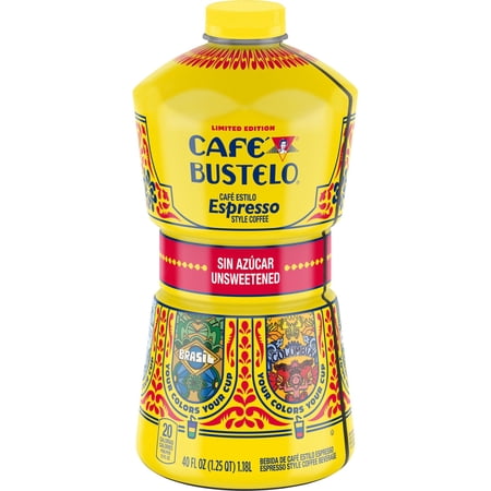 Cafe Bustelo Unsweetened Espresso Style Iced Coffee, Limited Edition Game Day Design, 40 oz Bottle