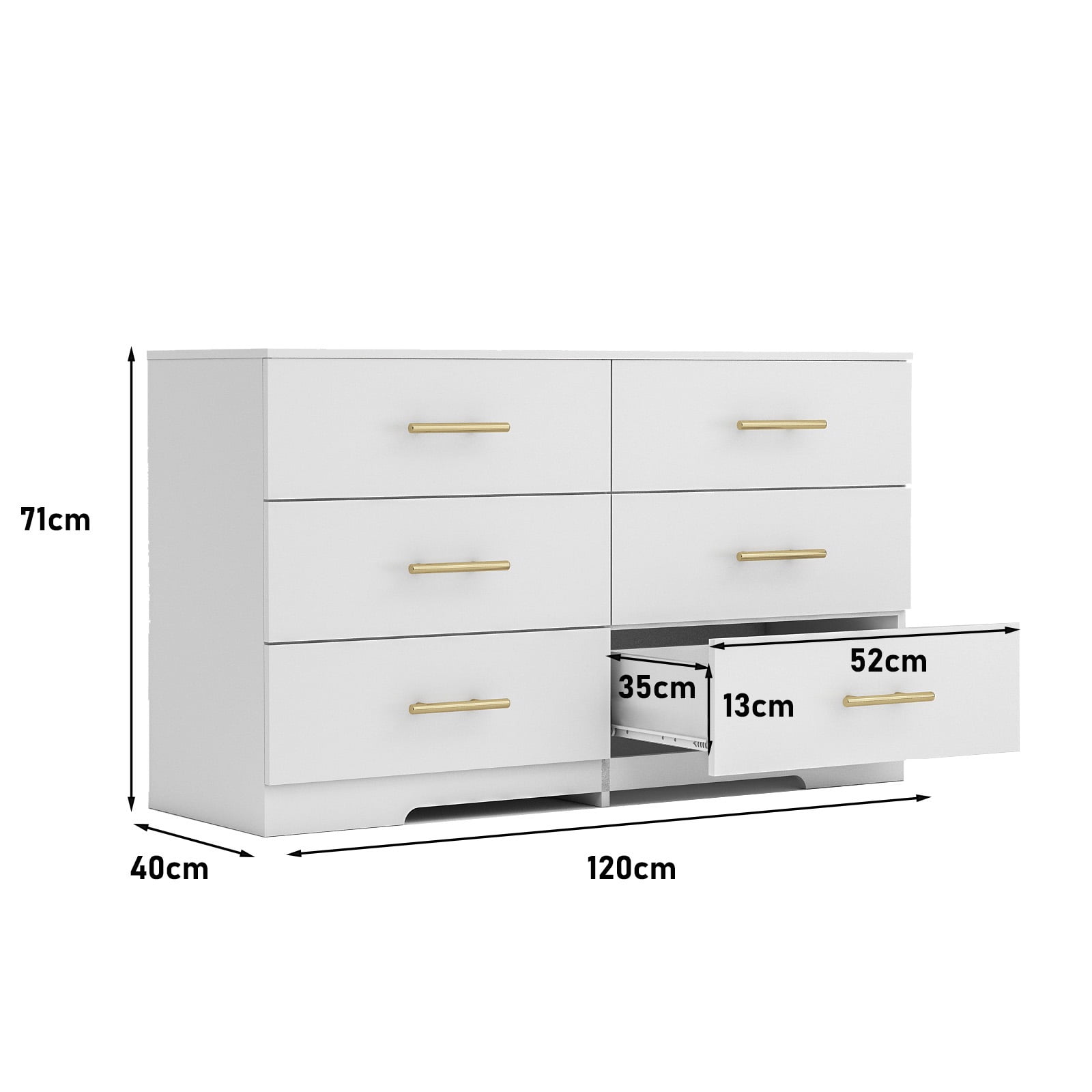 Kadyn White Chest of Drawer, 6 Double Drawer Dresser with Golden Handle, Modern Storage Cabinet for Bedroom Living Room, Nursery Dresser Kadyn White Chest of Drawer, 6 Double Drawer Dresser with Golden Handle, Modern Storage Cabinet for Bedroom Living Room, Nursery Dresser