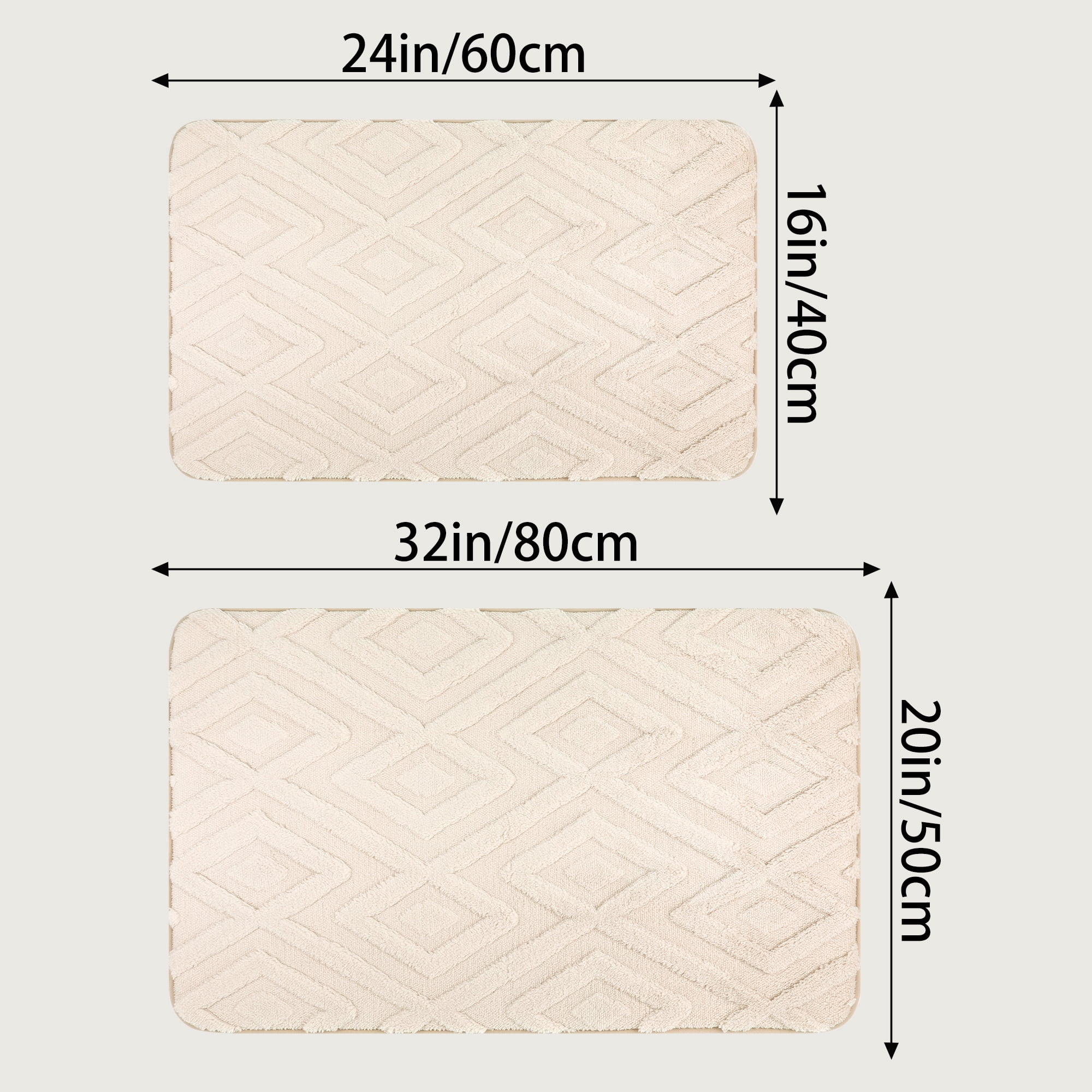 Unique Bargains Geometric Pattern Bathroom Mat Absorbent Non-Slip Bath Rug Khaki 20" x 32"