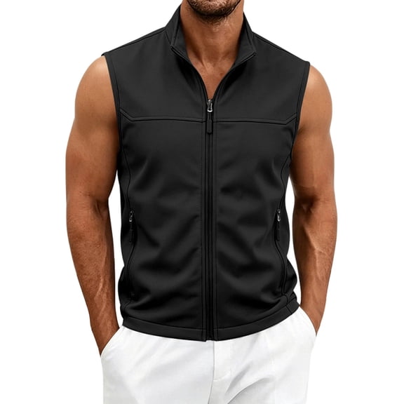 Ynynloco Men's Lightweight Softshell Golf Vest Full Zip Sleeveless Jacket Outerwear Golf Vests with Zipper Pockets Fishing Hiking Safari Performance Shirt