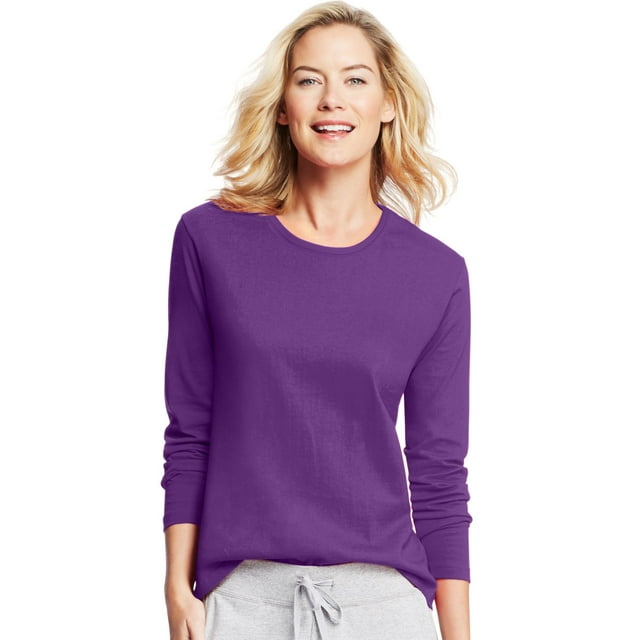 Hanes T-Shirt Col Rond à Manches Longues pour Femmes, m, Splendeur Violette