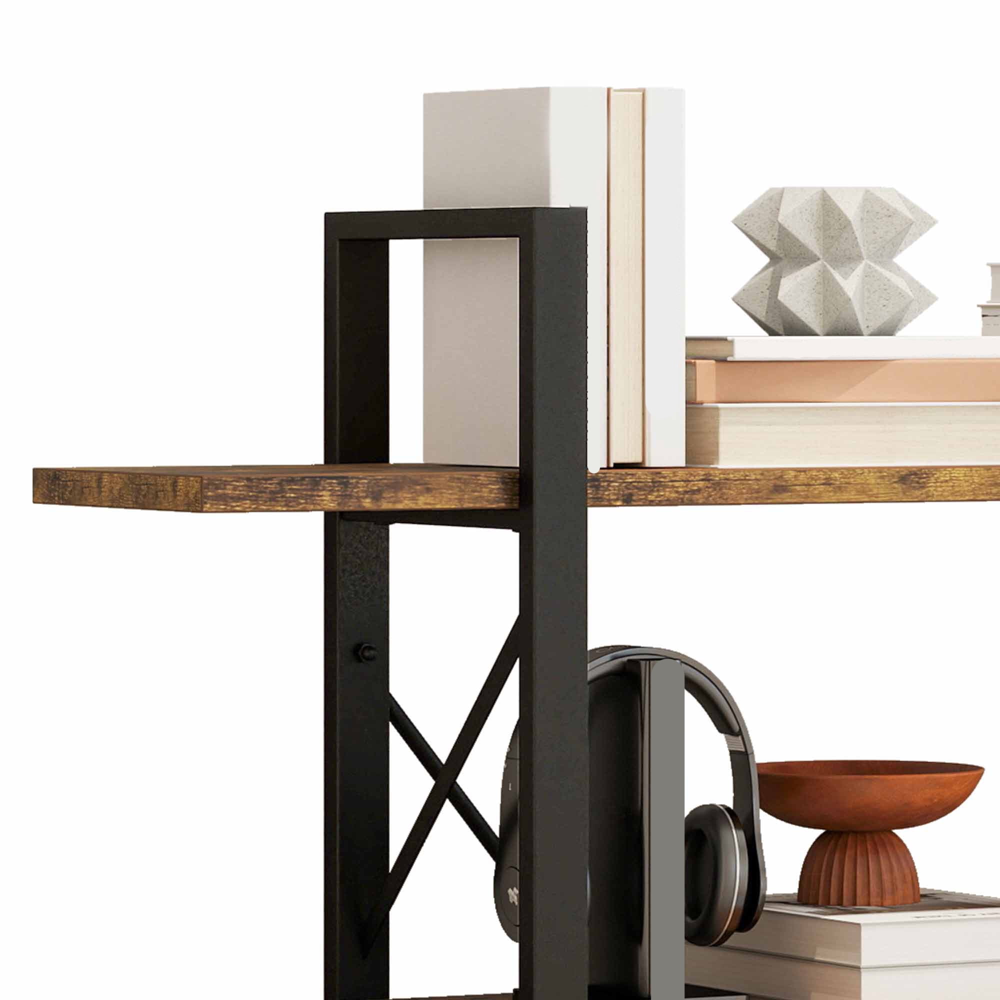 Uforic 5 Tier Bookshelf, Freestanding Industrial Bookcase, Storage Shelving Unit for Home Office, Brown