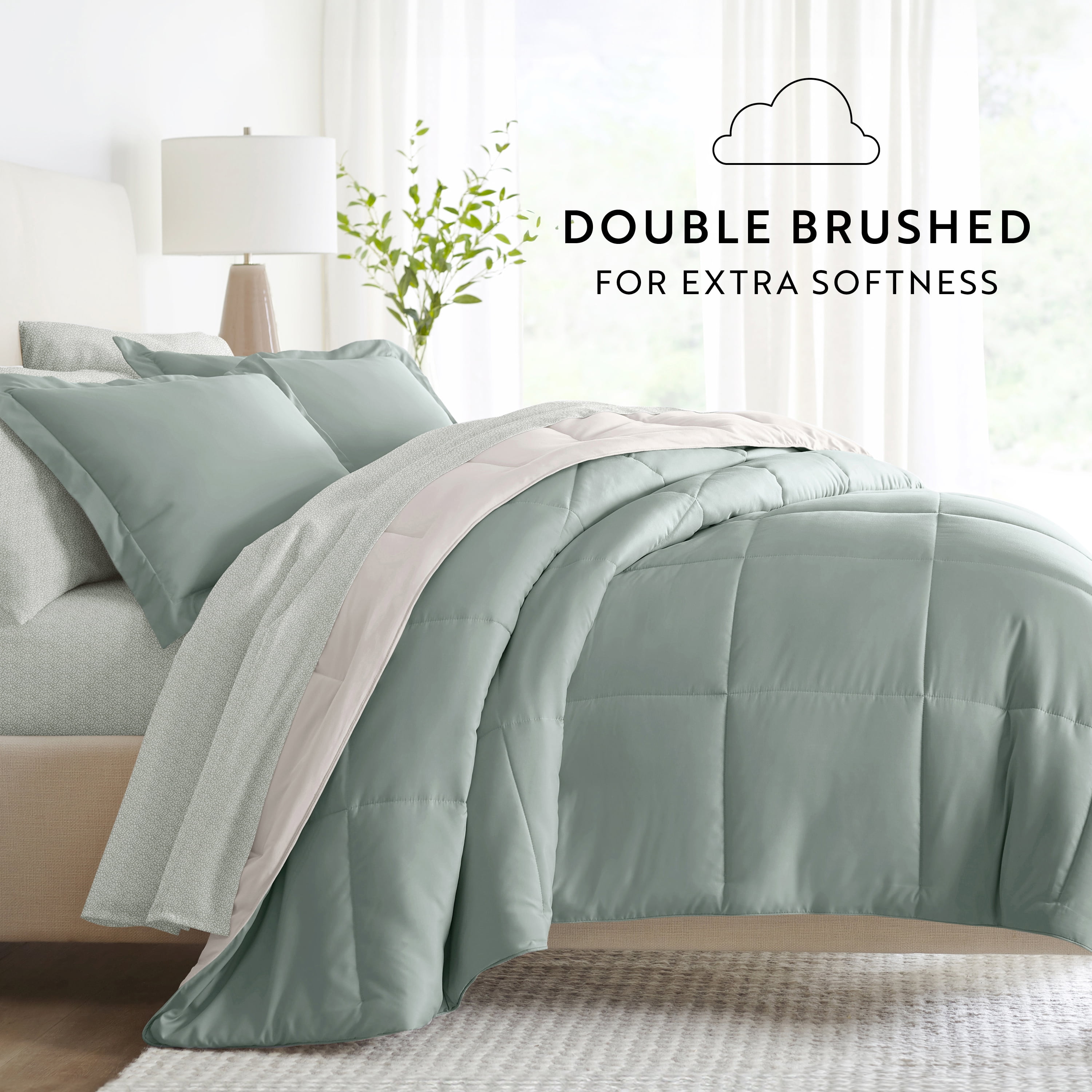 Noble Linens 7 Piece Bedding Bundle, Reversible Comforter and Patterned Sheet Set, Full