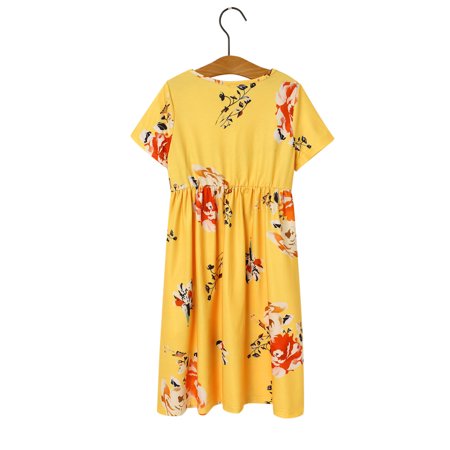 

kpoplk Dresses For Baby Girls Toddler Dress Short Sleeve Summer Girls Dress With Floral Print Short Short Sleeve Toddler Dress(Yellow)