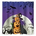 thumbnail image 3 of SUNOLIFE Purple Halloween Pumpkins Shower Curtain Horror Moon Night Waterproof Fabric Bathroom Curtain 72x72 in, 3 of 4