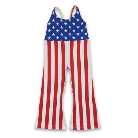 

YAWOO Girls 4th of July American Flag Summer Jumpsuit Kids Playsuit Romper 3M-16T
