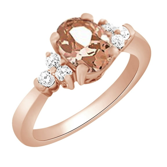 AFFY (1.84ct) Simulated Pink Morganite & White Diamond Engagement Ring In 14k Solid Gold With Ring Size 4