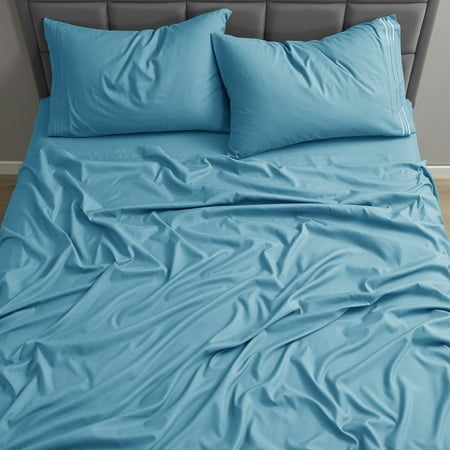 Nestl Full Size Sheets Set, Instantly Soft, Deep Pocket Bed Sheets Full 4 Piece, Luxury Soft Microfiber Full Sheets Sets, Beach Blue