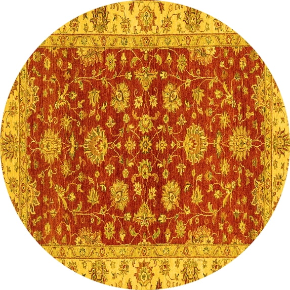 Ahgly Company Indoor Round Oriental Yellow Traditional Area Rugs, 8' Round