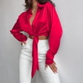 thumbnail image 1 of EGNMCR Veste à Manches Longues pour Femmes, Sans Capuche, Décontractée, Col en Satin, Mode et Élégance, Chemise Courte, 1 of 9