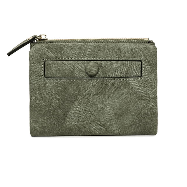 Monedero pequeño de cuero plegable para mujer, mini monedero con cremallera, bolsillo para identificación, delgado y compacto, color verde