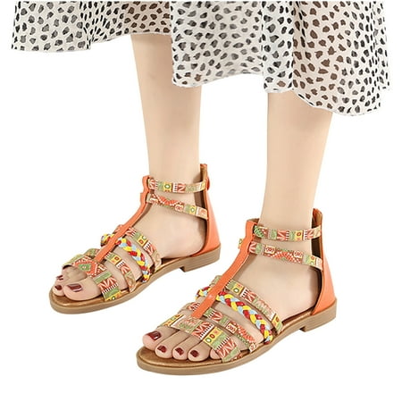 

UMfun Summer Sandals For Women Flat Slip On Sandals Roman Shoes Open Toe Casual Sandals