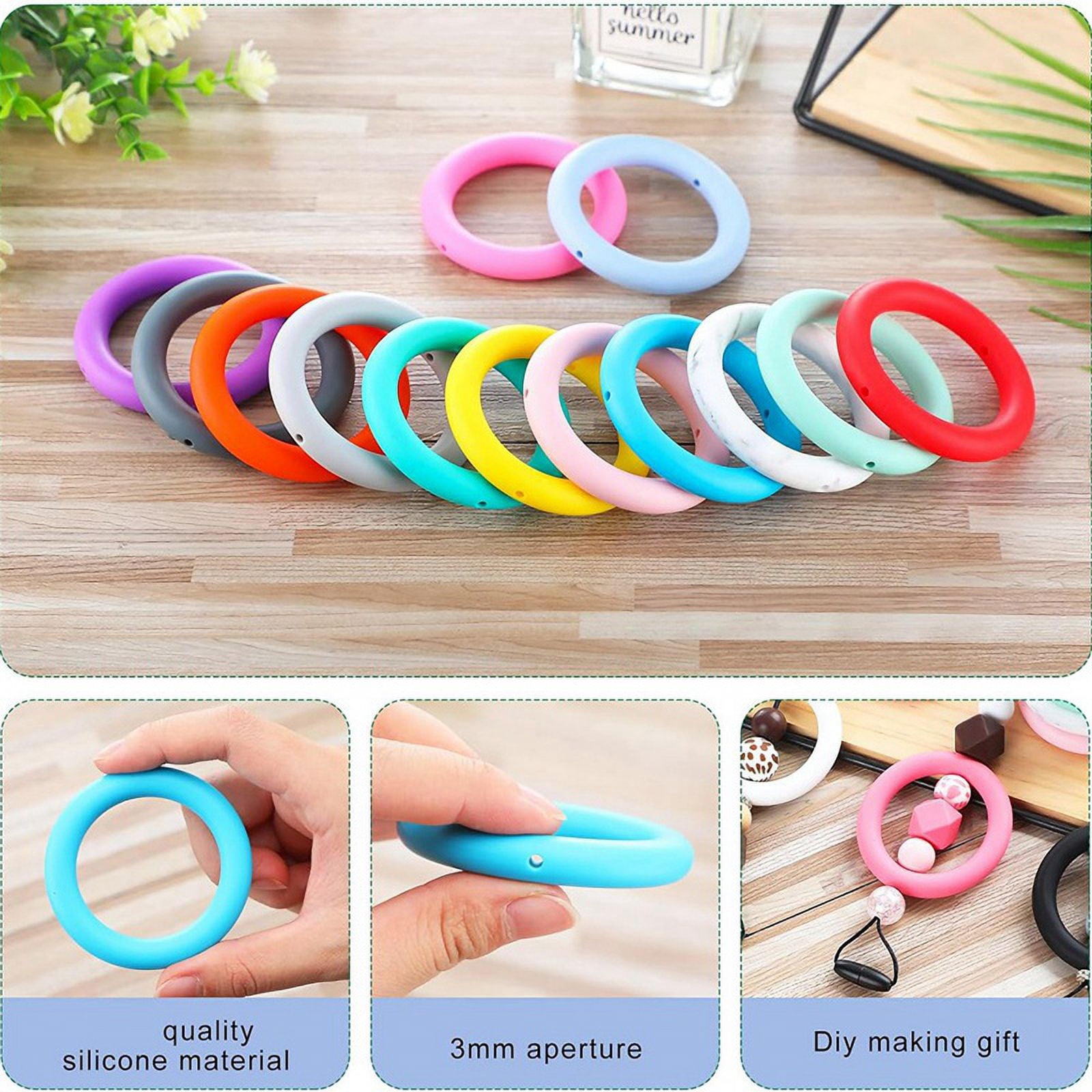 32Pcs Silicone Beadable O Rings 65mm Round Silicone Loop with 2 Hole for DIY Keychain Necklace Bracelet Jewelry Making