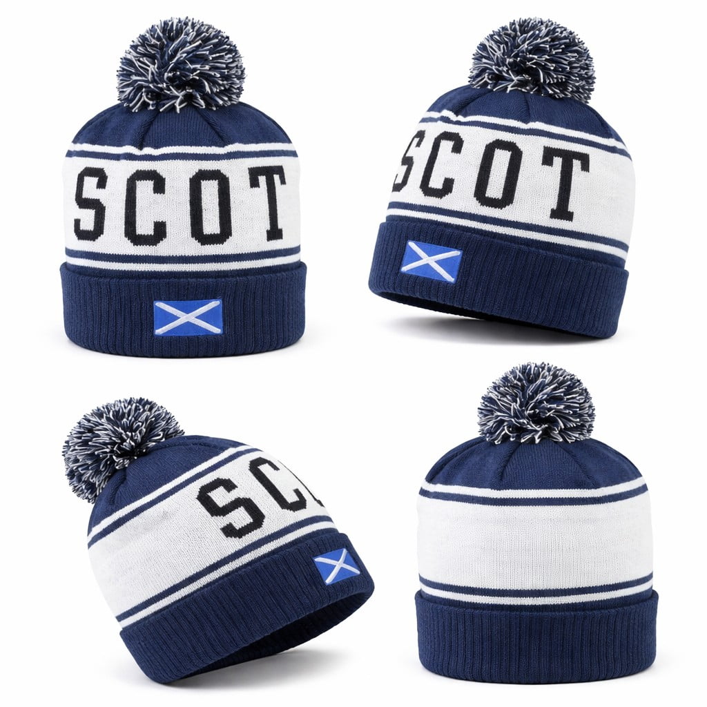 International Insignia Scotland Pom Pom Ski Acrylic Winter Beanie Hat, Blue, 1 Count