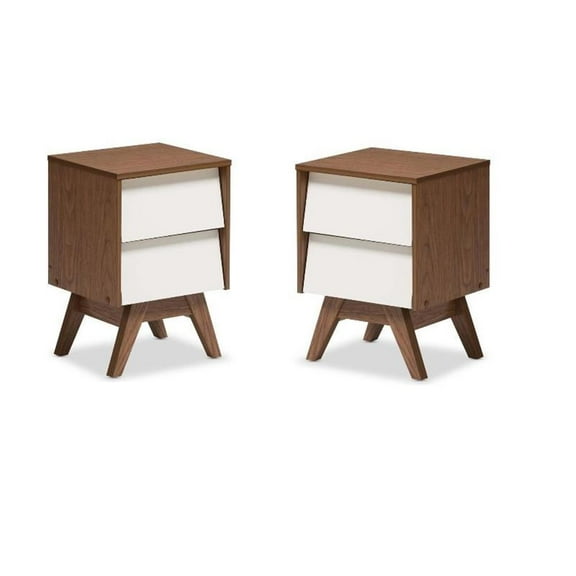 Home Square 2 Drawer Nightstand in White and Walnut Brown ( Set of 2 )