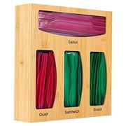 ML 4 in 1 Bamboo Ziplock Bag Storage Organizer for Kitchen Drawer, Wall Mount - Compatible with Gallon, Quart, Sandwich & Snack Variety Size Bags