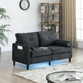 thumbnail image 3 of 57.87" Linen Loveseat Couch with Side Pockets, USB Ports and LED Lights, 2 Seat Sofa for Living Room, Apartment,Office, Black, 3 of 6