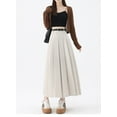 thumbnail image 3 of Women’s High-Waisted Pleated Midi Skirt with Belt, Elegant A-Line Flared Suit Skirt, Slimming Fashion Mid-Length Skirt for Office, Casual, and Daily Wear, 3 of 8