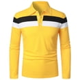thumbnail image 1 of SOMOWI Men's T Shirts Patchwork Splicing Button Turn Down Long Sleeve Yellow Fall Top 4XL, 1 of 2