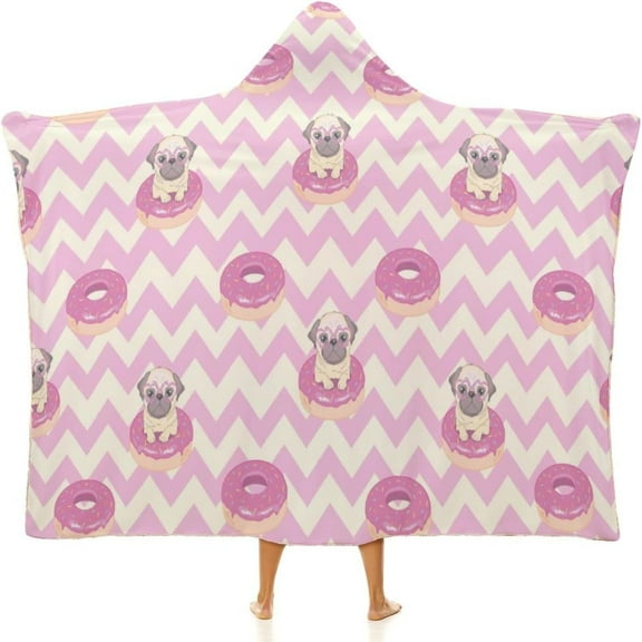 Pink-flamingos-palms-leaves Wearable Blanket Women Men Hooded Blanket Adult Plush Poncho Lightweight Soft
