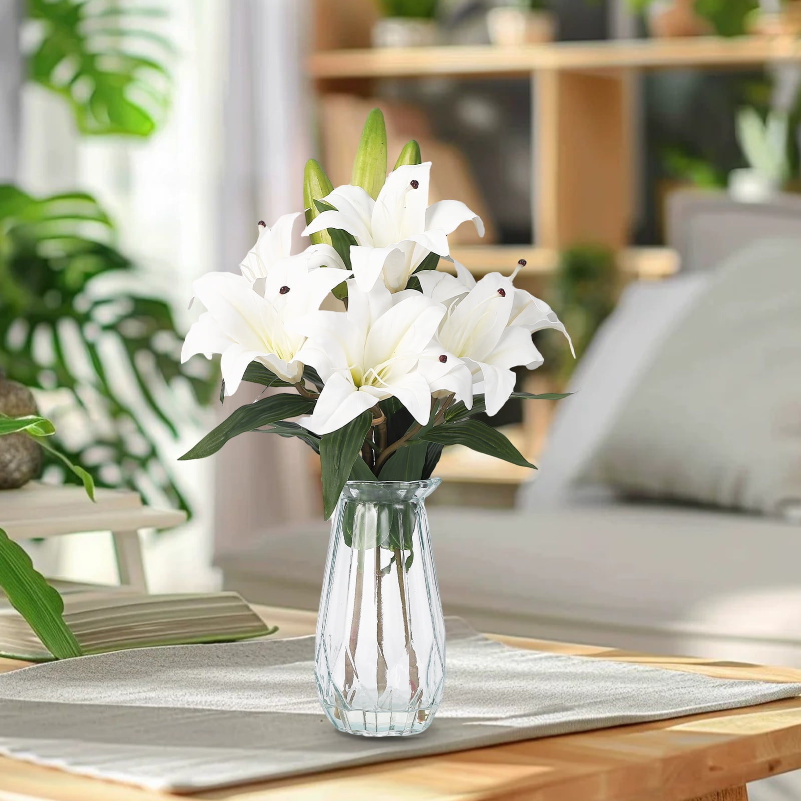 6 Pcs Artificial Tiger Lily Real Touch Easter Lily Fake Spring Flowers with Vase, for Indoor Outdoor Home Decor, Wedding Centerpieces, Cemetery Memorial Flowers
