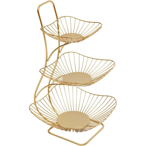 3-Tier Fruit Basket for Kitchen Counter, Gold Metal Countertop Fruit Vegetables Basket Bowl Storage,Fruits Holder Stand for Bread Snack Veggies Produce Storage