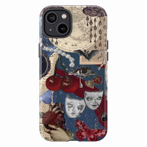 Gothic Vintage Collage Phone Case, Dark Romantic Heart & Mask Design Cover for iPhone 17 16 15 14 13 12 11 Pro Plus Mini