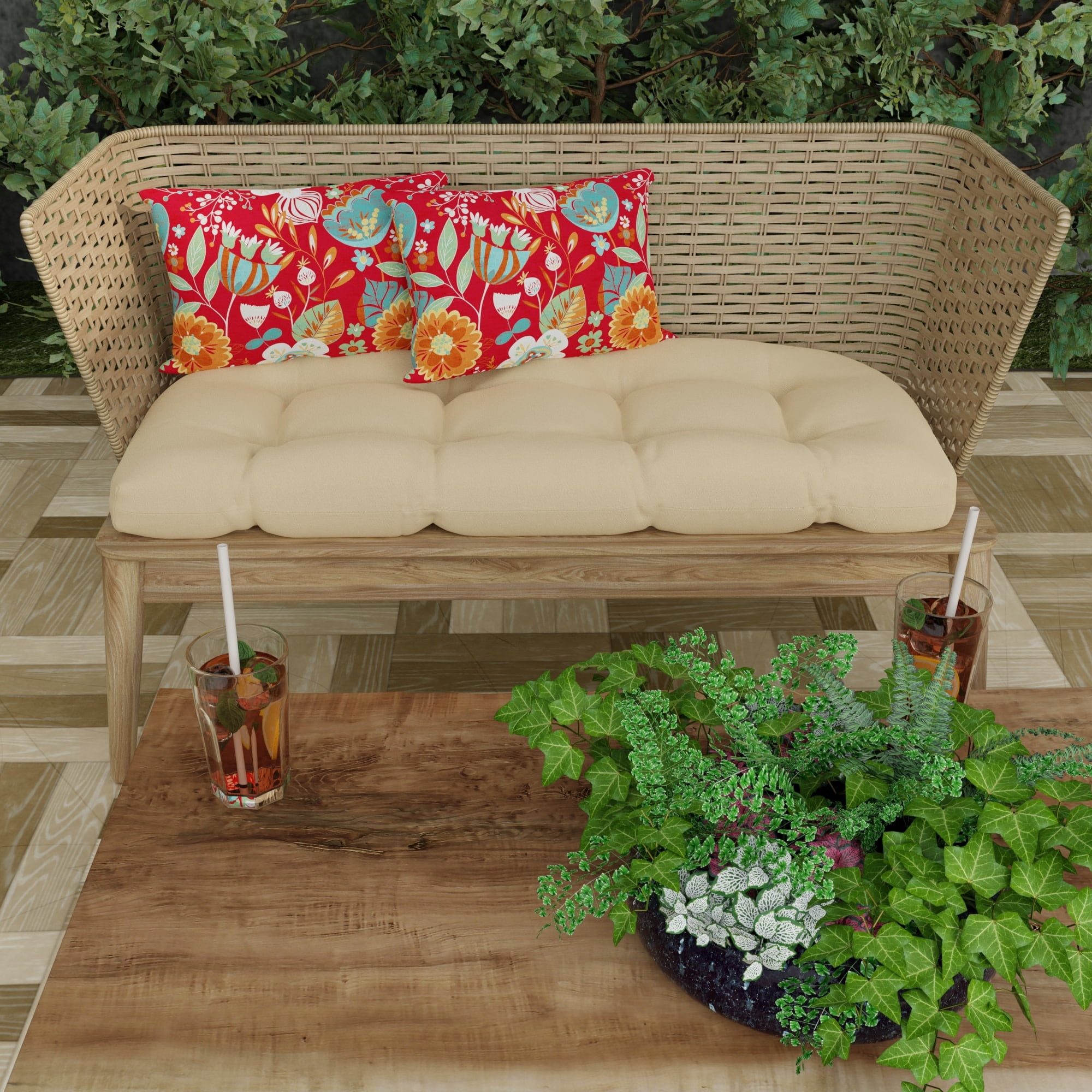 Jordan Manufacturing 12" x 18" Avianna Saxony Red Floral Rectangular Outdoor Lumbar Throw Pillow (2 Pack)