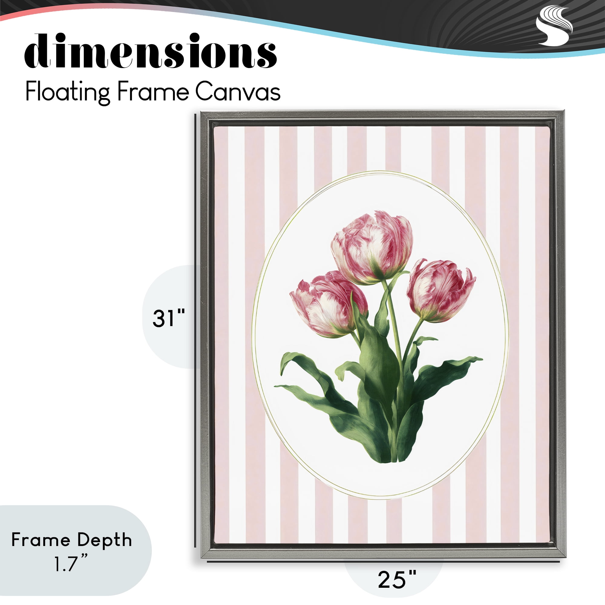Stupell Industries Spring Tulips on Stripes Gray Framed Floater Canvas Wall Art, design by Ink Drop Loft